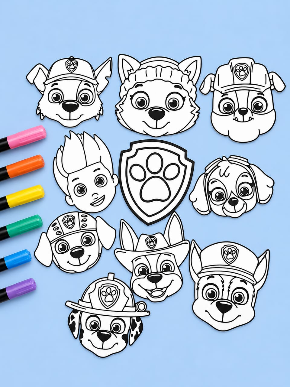 10 Reusable  Paw Patrol Squad Coloring Set