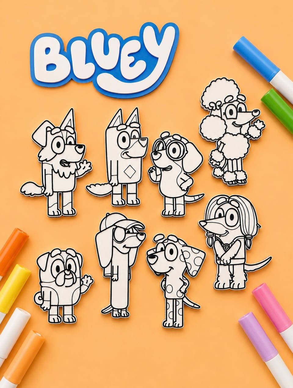 8 Reusable Bluey Coloring Set